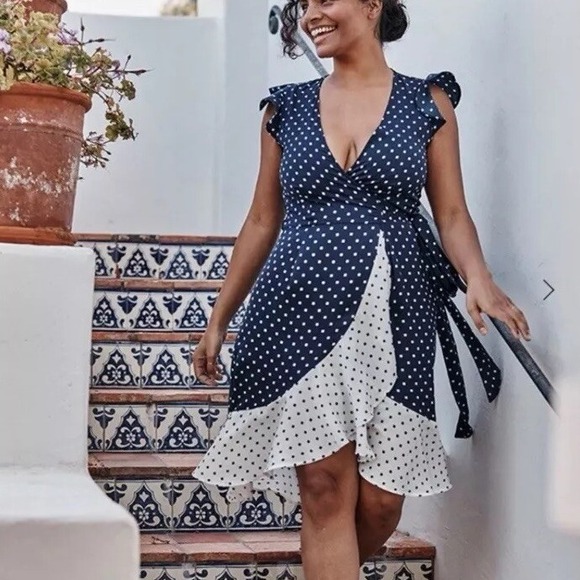 SUMMERSALT The Beach to Brunch Wrap Dress Square Dot in Deep Sea & White  Sand